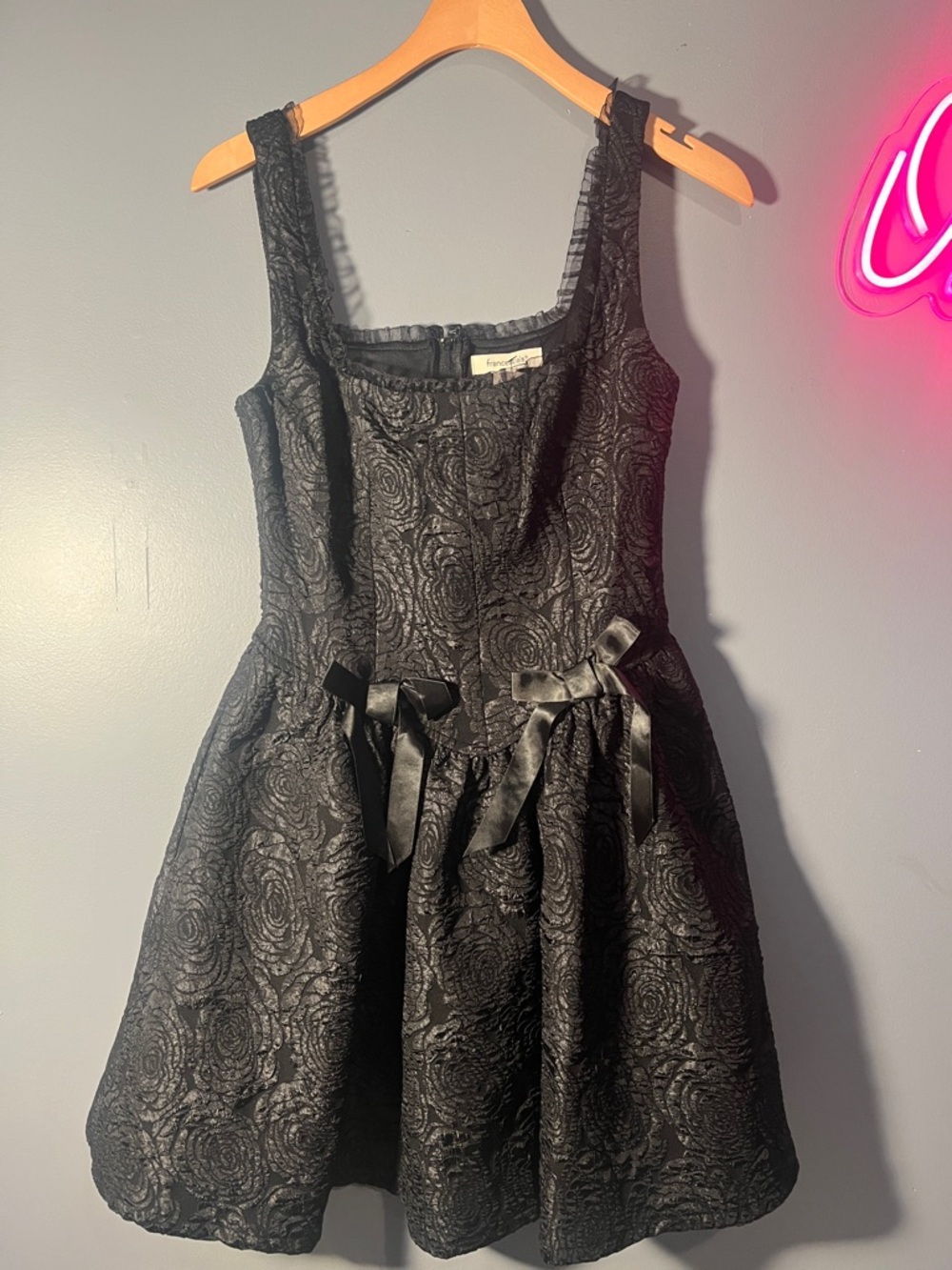 Francesca's Collections Black Rosette Jacquard Party Dress for Girls